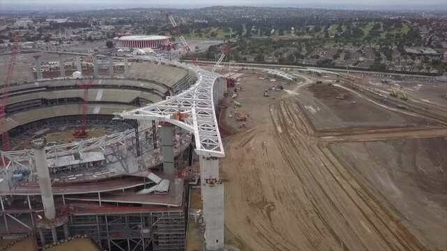 SoFi Stadium Drone Aerial under construction 