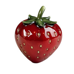 Glossy Red Strawberry with Green Leaves on a White Background