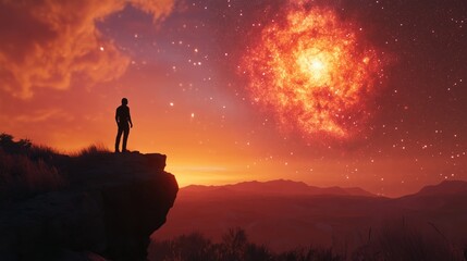 Obraz premium Mensch vor einer leuchtenden roten Explosion