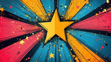 Colorful comic book-style starburst