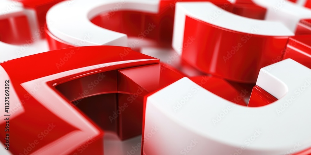 Fototapete three-dimensional typography: glossy red compilation text on a clean white background for striking a