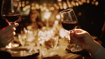 People Toasting Red Wine Glasses At Elegant Dinner Party Social Celebration Gathering Joy