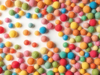 Obraz premium Assorted vibrant color balls scattered on a white background, colorful