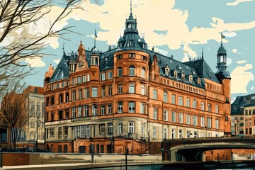 Fototapeta premium Historical Wasserschloss in Hamburg: A Stunning Blend of Old Architecture with Iconic Bridges over Serene Canals