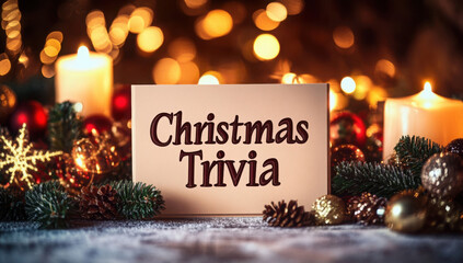 Christmas trivia night card on table.