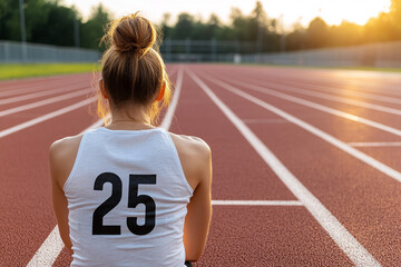 Young athlete relaxing on track before competition