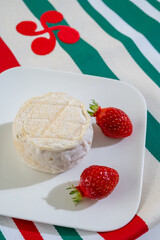 Cheese collection, soft sheeps milk brebis French cheese with mold produced on cheese farm in Basque Country in France