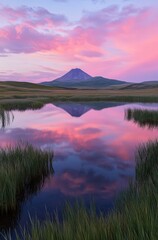 Fototapeta premium A beautiful mountain is reflected in the water of a lake