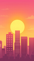 Fototapeta premium Stylish City Sunset Art with Long Shadowing Skyscrapers for Modern Home Decor