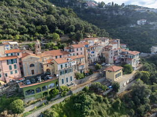 Aerial view on Italian Riviera from French-Italian border in Grimaldi village, Ventimiglia near San-Remo, travel destination, panoramic view from above