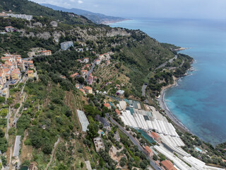Aerial view on Italian Riviera and Mediterranean Sea from French-Italian border in Grimaldi...