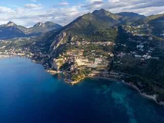 Aerial view on French Riviera, Menton and Mediterranean Sea as seen from French-Italian border in...
