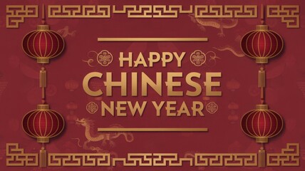 Naklejka premium Festive Chinese New Year Celebration Design. Celebrate the spirit of the Lunar New Year with this vibrant and ornate Chinese New Year graphic featuring traditional elements.