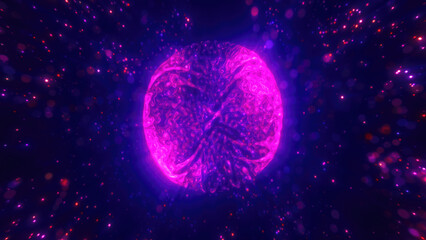 Obraz premium Purple and red glowing sphere encircled by sparkling light particles, creating a vibrant cosmic spectacle, blending elements of digital art and abstract fantasy