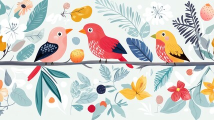 Obraz premium Colorful birds and tropical foliage design for nature-inspired decor