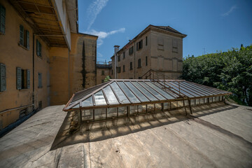 Old abandoned Renaissance huge hotel in northern Italy