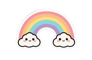 Rainbow with cheerful clouds face sticker