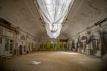 Old abandoned Renaissance huge hotel in northern Italy