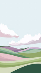 Obraz premium Minimalist Vector Landscape of Rolling Hills in Pastel Shades for Calming Home Decor