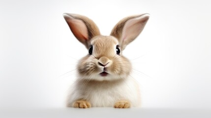 Obraz premium Surprised Funny Cute Bunny with Big Eyes on Light Background, Cute Animal Portrait