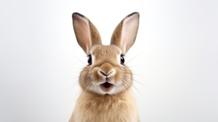 Surprised Funny Cute Bunny with Big Eyes on Light Background, Cute Animal Portrait
