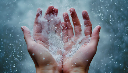 Fototapeta premium Hands and white powder splash