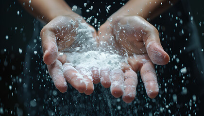 Fototapeta premium Hands and white powder splash