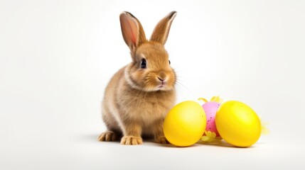 Obraz premium Studio shot of a cute bunny with Easter eggs on a white background