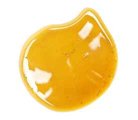 Honey spill isolated on white, top view	