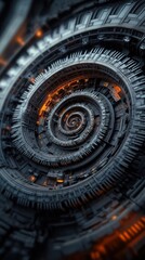 Fototapeta premium Futuristic spiral with intricate mechanical details and glowing orange accents, AI