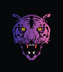 Evil tiger head. Original vector illustration in vintage style. T-shirt design.