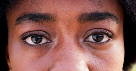 Beauty, cosmetics and person with mascara, closeup and makeup for extension, aesthetic and...