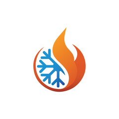 Air Conditioning Logo, HVAC Logo Concept with Fire Heating Cooling Snowflake Conditioning symbol
