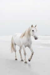 Obraz premium White Horse Walking on White Sand Beach