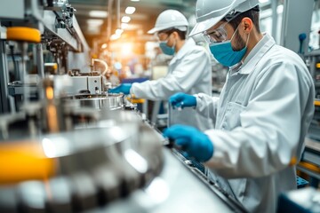 Engineers monitor product line with industry 4.0, ai, and scada technology in modern factory