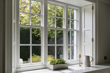 Chic Garden Window Frame with Clean Backdrop for Stylish Interiors