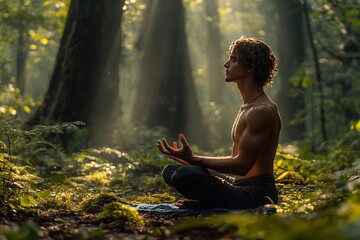 man practicing yoga outdoors