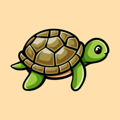 fun cartoon character of turtle isolated colored drawing line art style design illustration