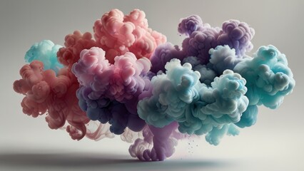 Obraz premium Spectacular Vibrant Colorful Smoke Explosion Isolated On White Background With Fluffy Wispy Texture