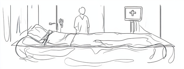 medical line continuous art health doctor illustration icon outline healthcare. Hospital line medical medicine continuous nurse care plus aid one background heart team sign cross draw woman single