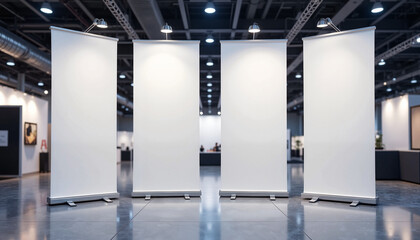 Trade show banner mockup in exhibition hall