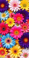 Fototapeta premium Colorful abstract background featuring an assortment of vibrant flowers in various shapes and sizes, creating a visually appealing and dynamic composition, texture, colorful