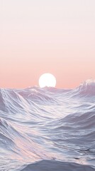 Soft pastel colors painting the sky as the sun sets over a vast ocean, creating a tranquil and mesmerizing seascape filled with gentle rolling waves, inviting serenity and peace