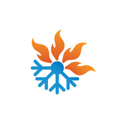 Air Conditioning Logo, HVAC Logo Concept with Fire Heating Cooling Snowflake Conditioning symbol
