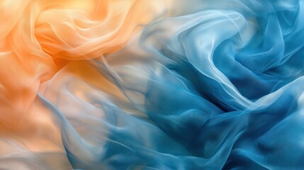 Obraz premium Abstract texture of flowing orange and blue chiffon fabric.