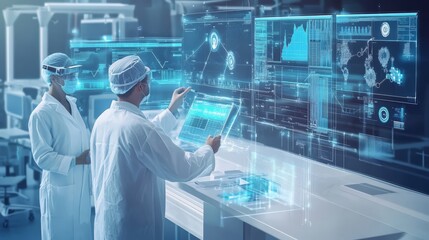 Scientists using futuristic tech.