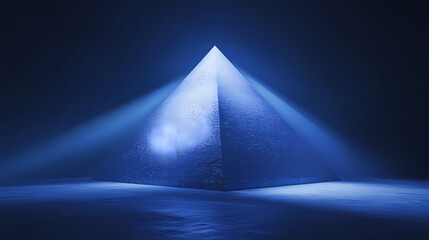 A majestic pyramid illuminated by dramatic lighting, casting shadows in a mysterious ambiance. majestic. illustration. Mystify. Illustration
