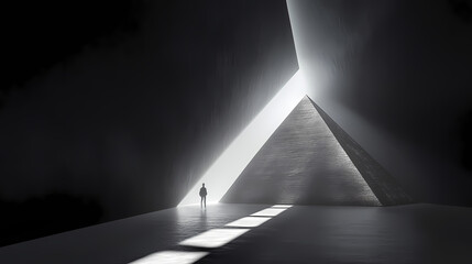 A majestic pyramid illuminated by dramatic lighting, casting shadows in a mysterious ambiance. majestic. illustration. Mystify. Illustration