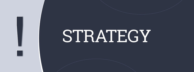 Strategy. A blue banner illustration with white text.