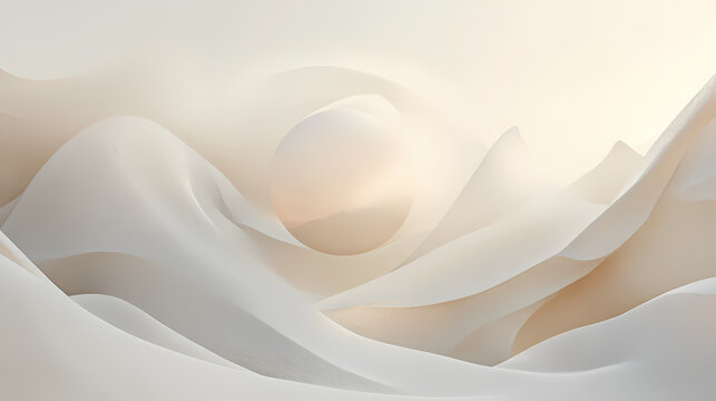 A mystical and dreamlike atmosphere evoked by a blurred white and beige circle composition with subtle golden undertones, glow, surreal, allure. Mystify. Illustration